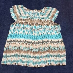 Signature By Larry Levine Blouse Womens 2X Multicolored Flutter Sleeve